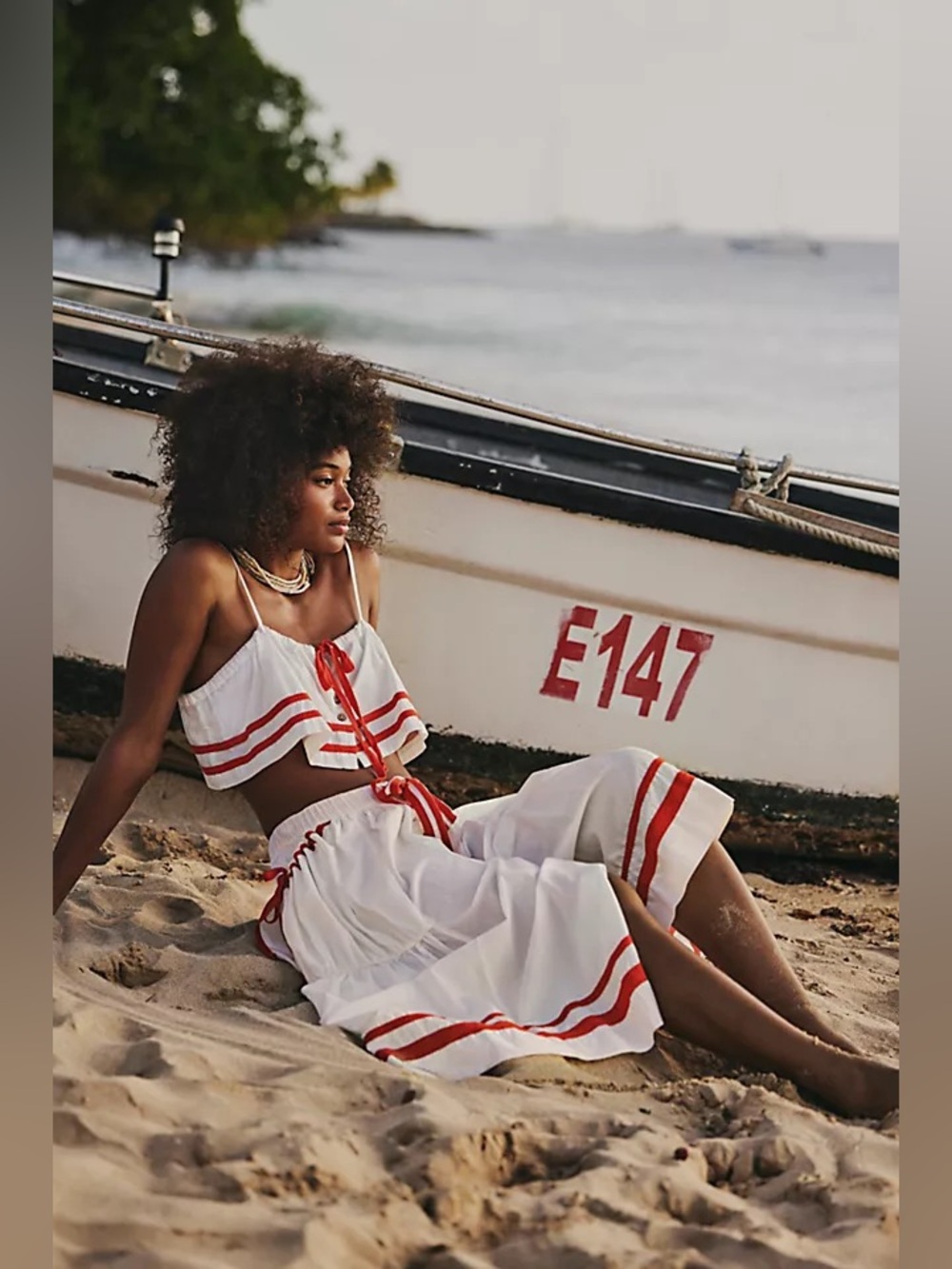 Free People 2pc Fischer White/Red Striped Crop Top & Skirt Set Womens XS